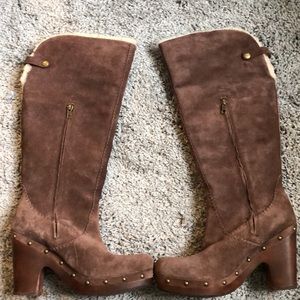 Brown Suede High Heel Ugg Knee Boots